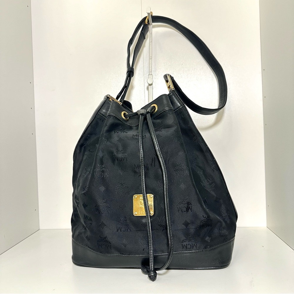 Authentic MCM Large bucket bag in black monogram